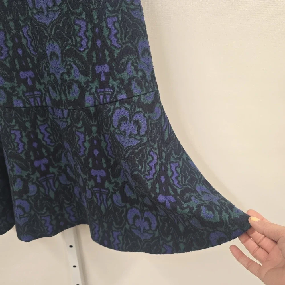 Free People Blue Purple Damask Sleeveless Mock Neck Drop Waist‎ Mini Dress XS